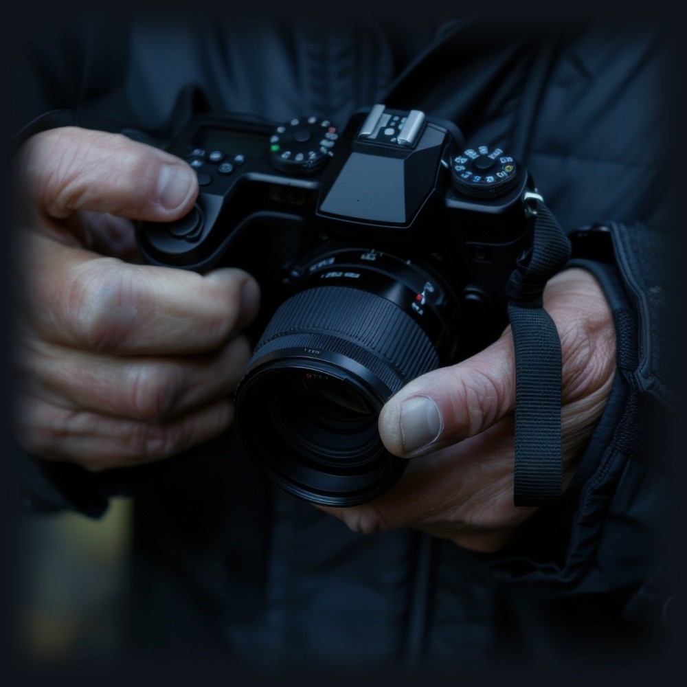 Covert agent holding a camera investigating injury claim