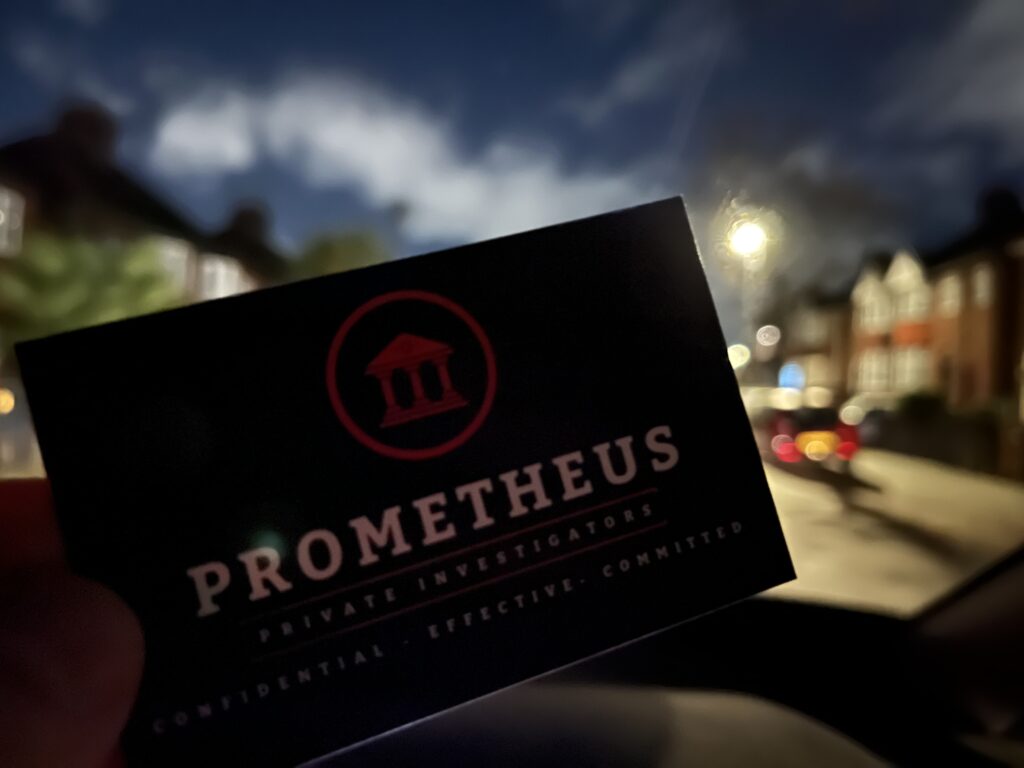 A private investigator's business card in Sheffield