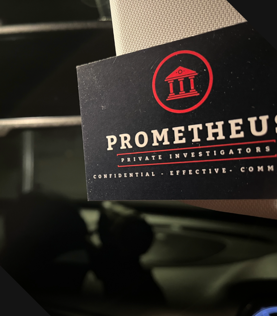 Stoke private investigator business card inside a surveillance vehicle